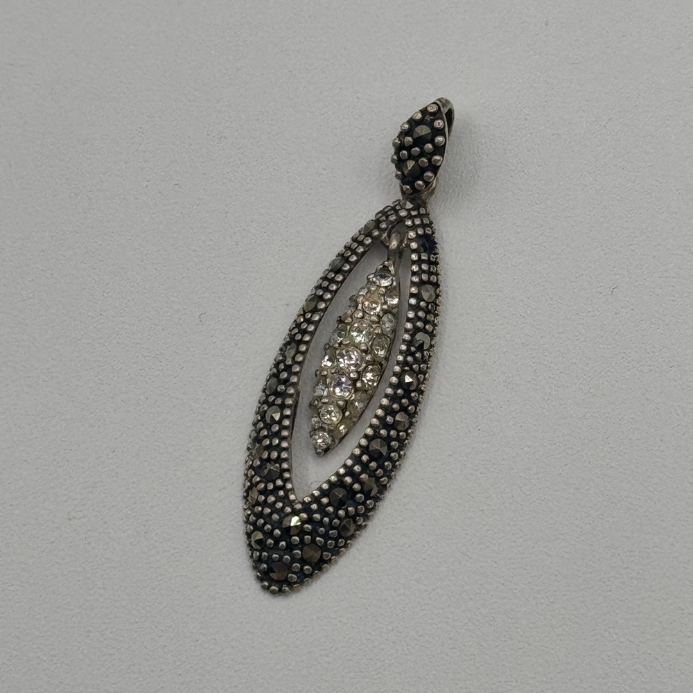 Vintage Sterling Silver Marcasite & Crystal Pendant